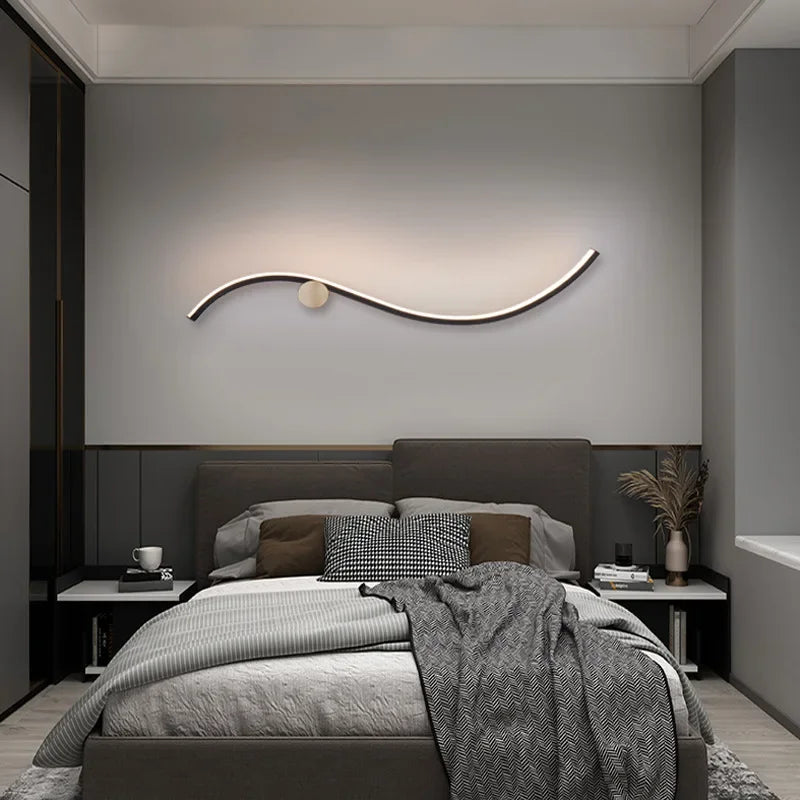 Led Wall Lamp Curved Line Wall Sconce Bedroom